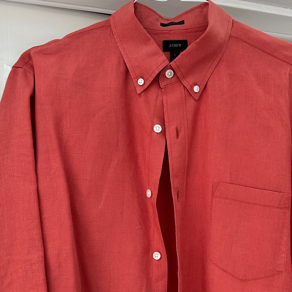 J. Crew Men's Casual coral Button-Down linen Shirt